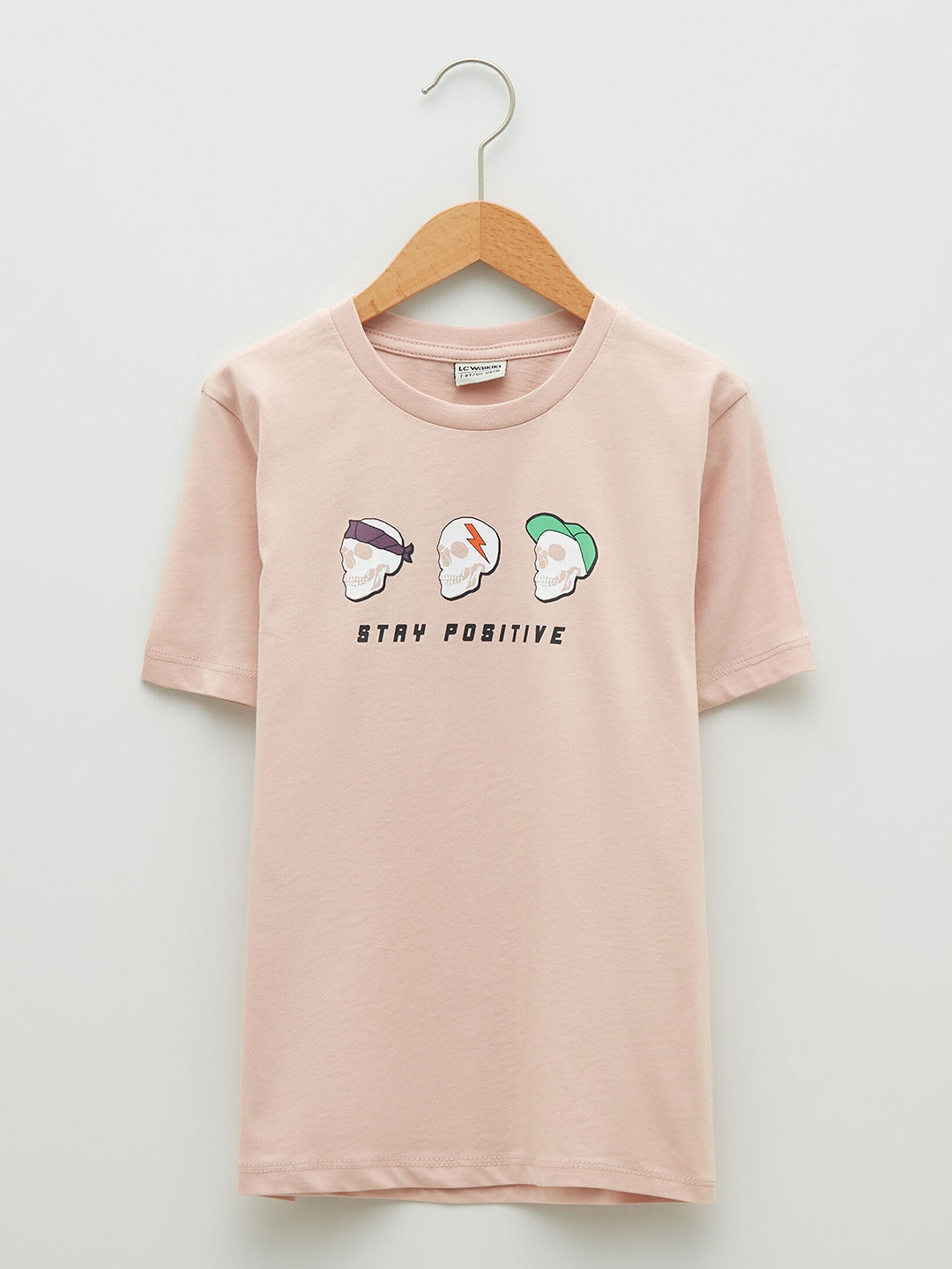 

LC Waikiki Boys Peach-Coloured & White Graphic Printed Pure Cotton T-shirt