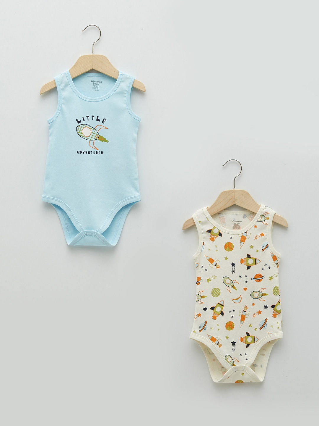 

LC Waikiki Boys Pack of 2 Printed Pure Cotton Bodysuit, Blue