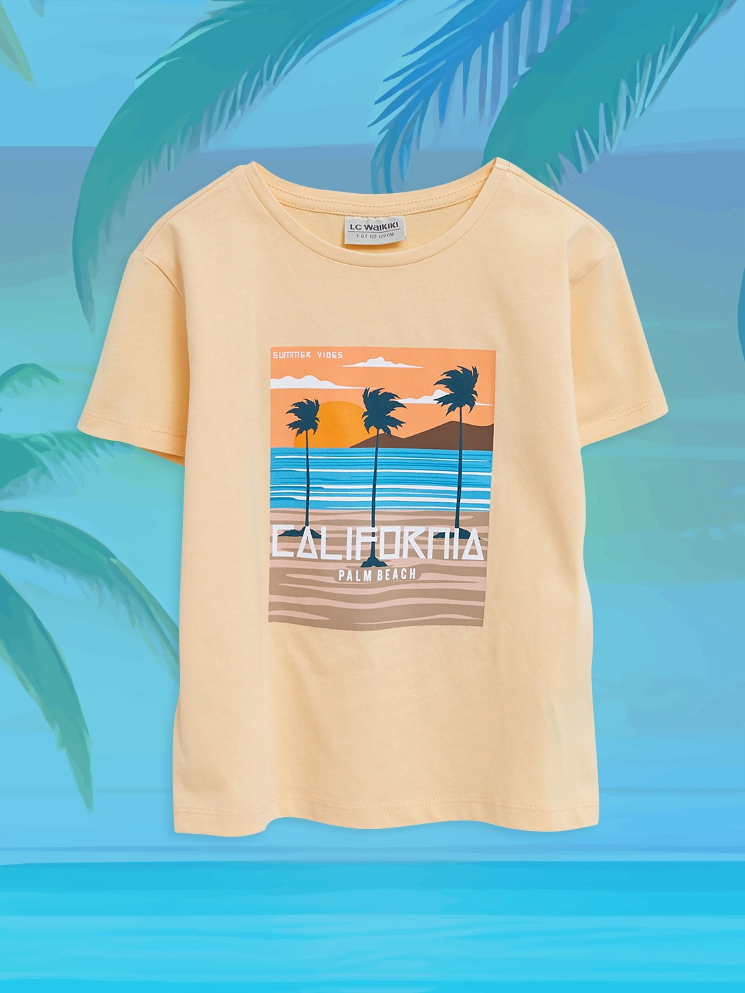 

LC Waikiki Girls Peach-Coloured & Blue Printed Pure Cotton T-shirt