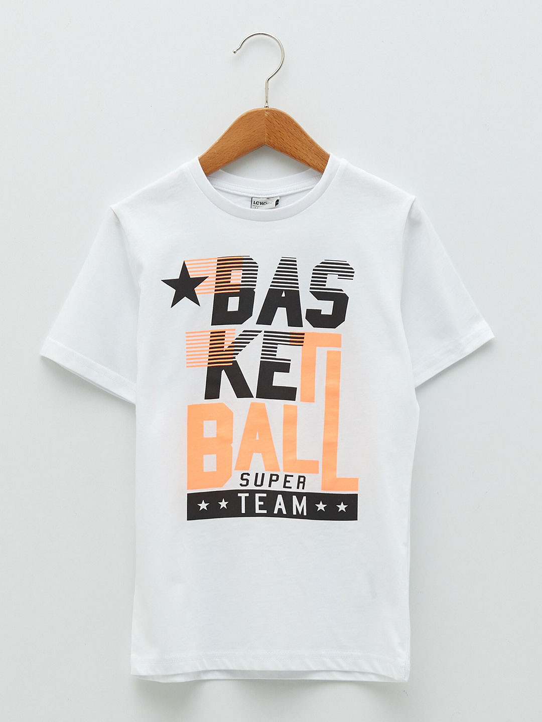 

LC Waikiki Boys White & Orange Typography Printed Pure Cotton T-shirt
