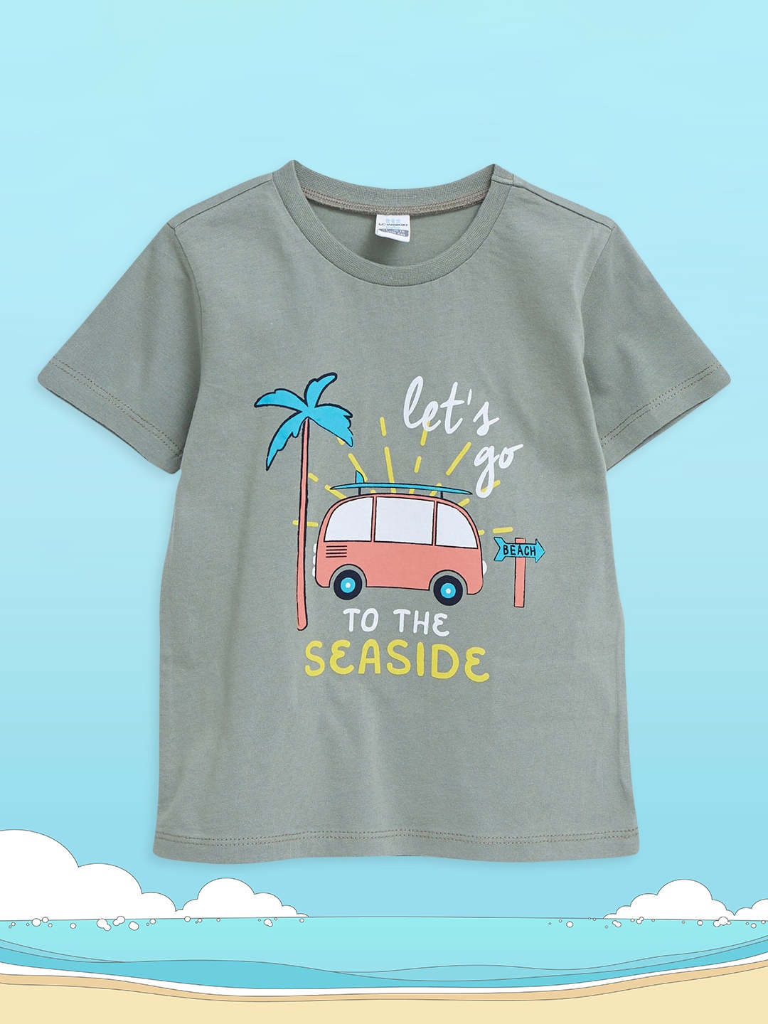 

LC Waikiki Boys Sage Green & White Printed Pure Cotton T-shirt