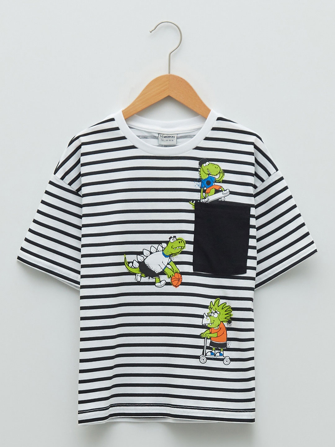 

LC Waikiki Boys White & Black Striped Pure Cotton T-shirt