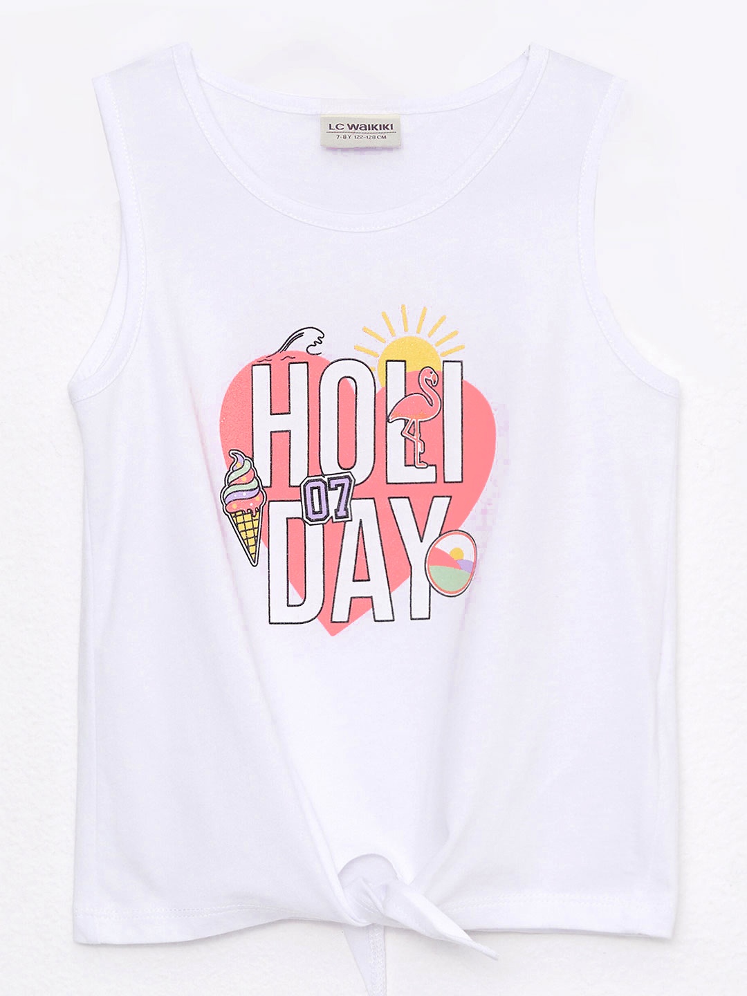 

LC Waikiki White & Pink Print Tie-Up Top