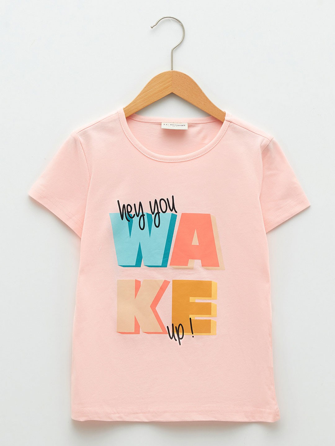 

LC Waikiki Girls Pink Typography Printed Pure Cotton T-shirt