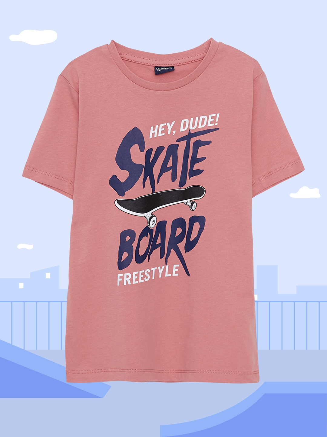 

LC Waikiki Boys Pink & Navy Blue Typography Printed T-shirt