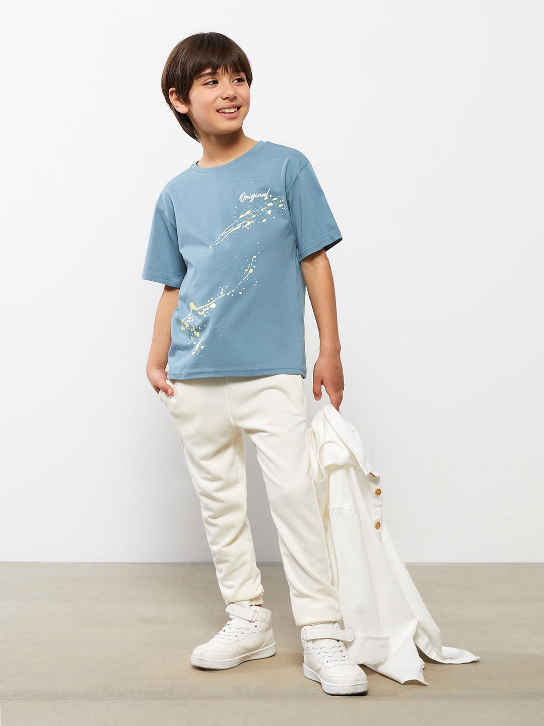 

LC Waikiki Boys Blue & Mint Green Printed Pure Cotton T-shirt