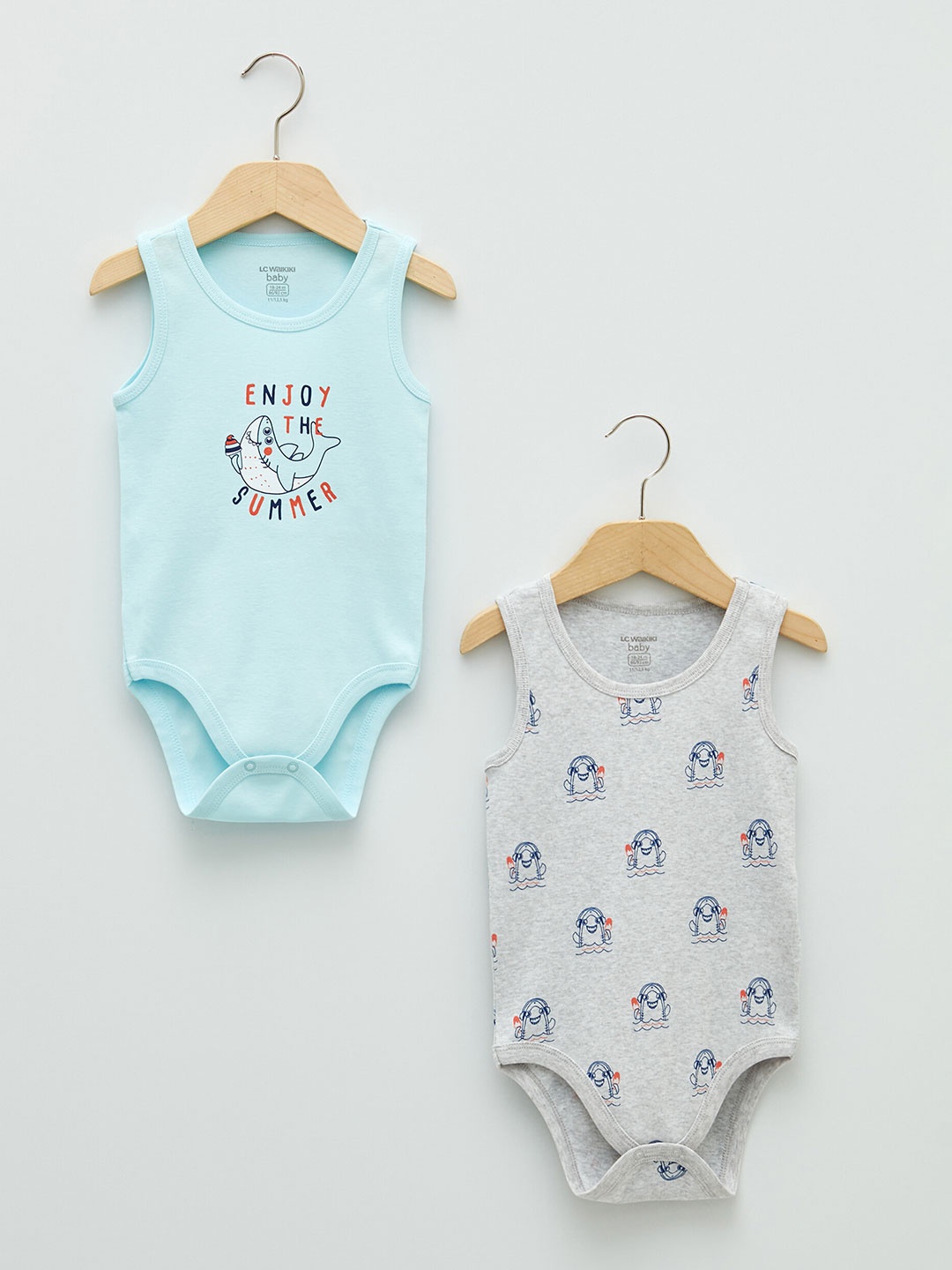 

LC Waikiki Boys Pack of 2 Printed Pure Cotton Bodysuit, Blue