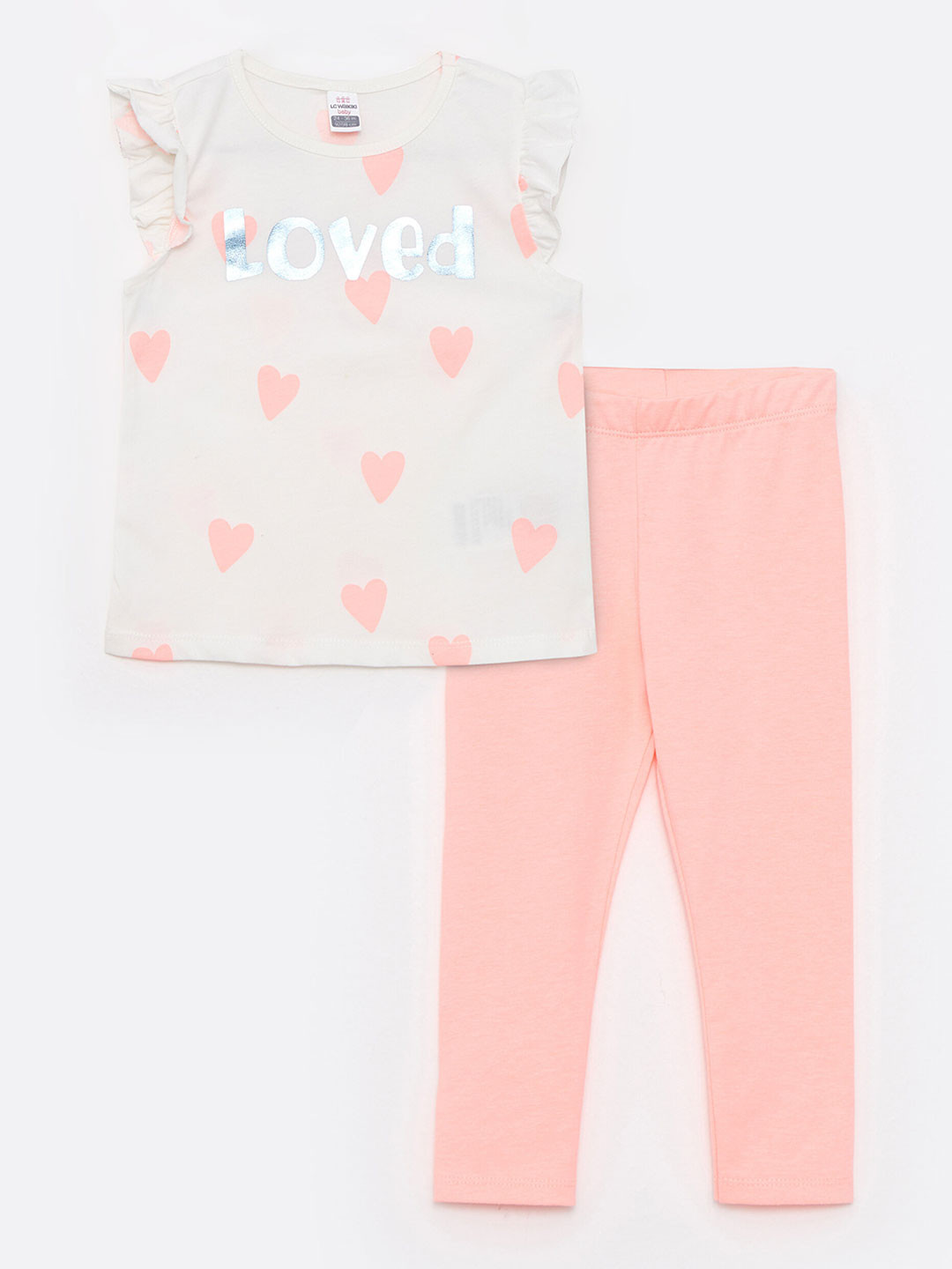 

LC Waikiki Girls Off White & Coral Pink Printed Top with Pyjamas