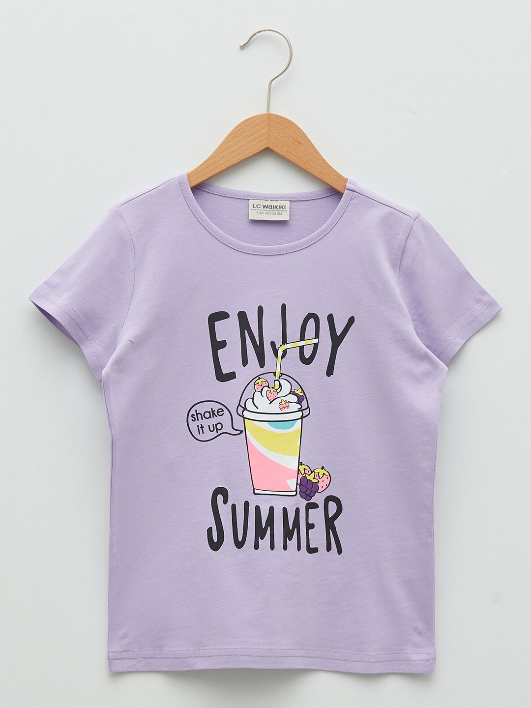 

LC Waikiki Girls Lavender Typography Printed Pure Cotton T-shirt