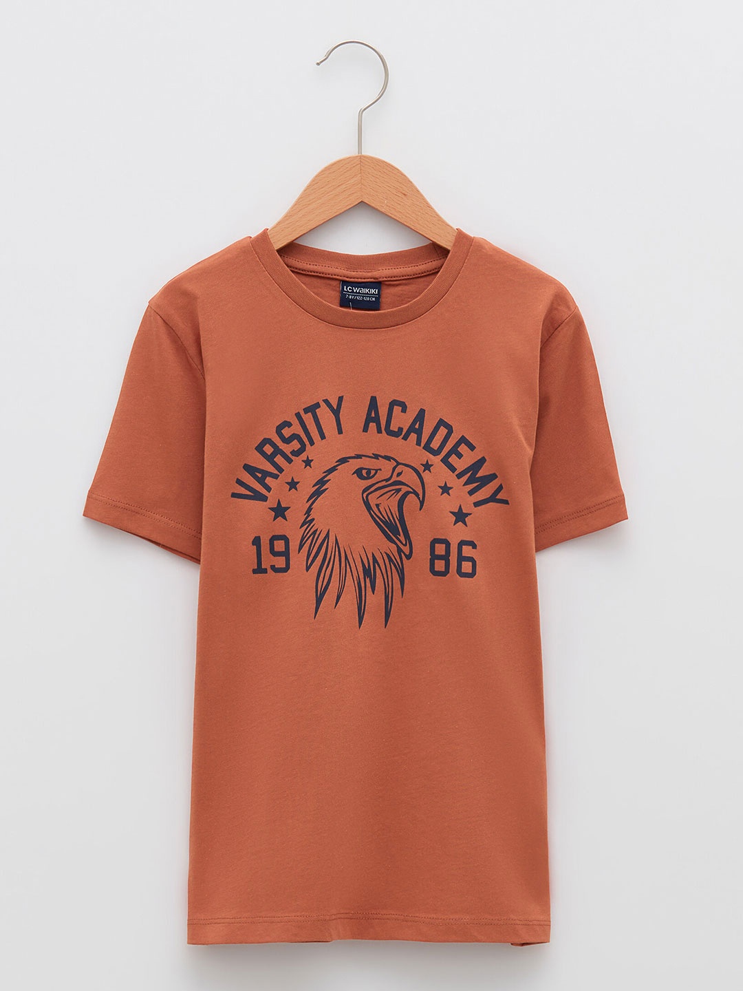 

LC Waikiki Boys Rust & Navy Blue Pure Cotton Printed Drop-Shoulder Sleeves T-shirt