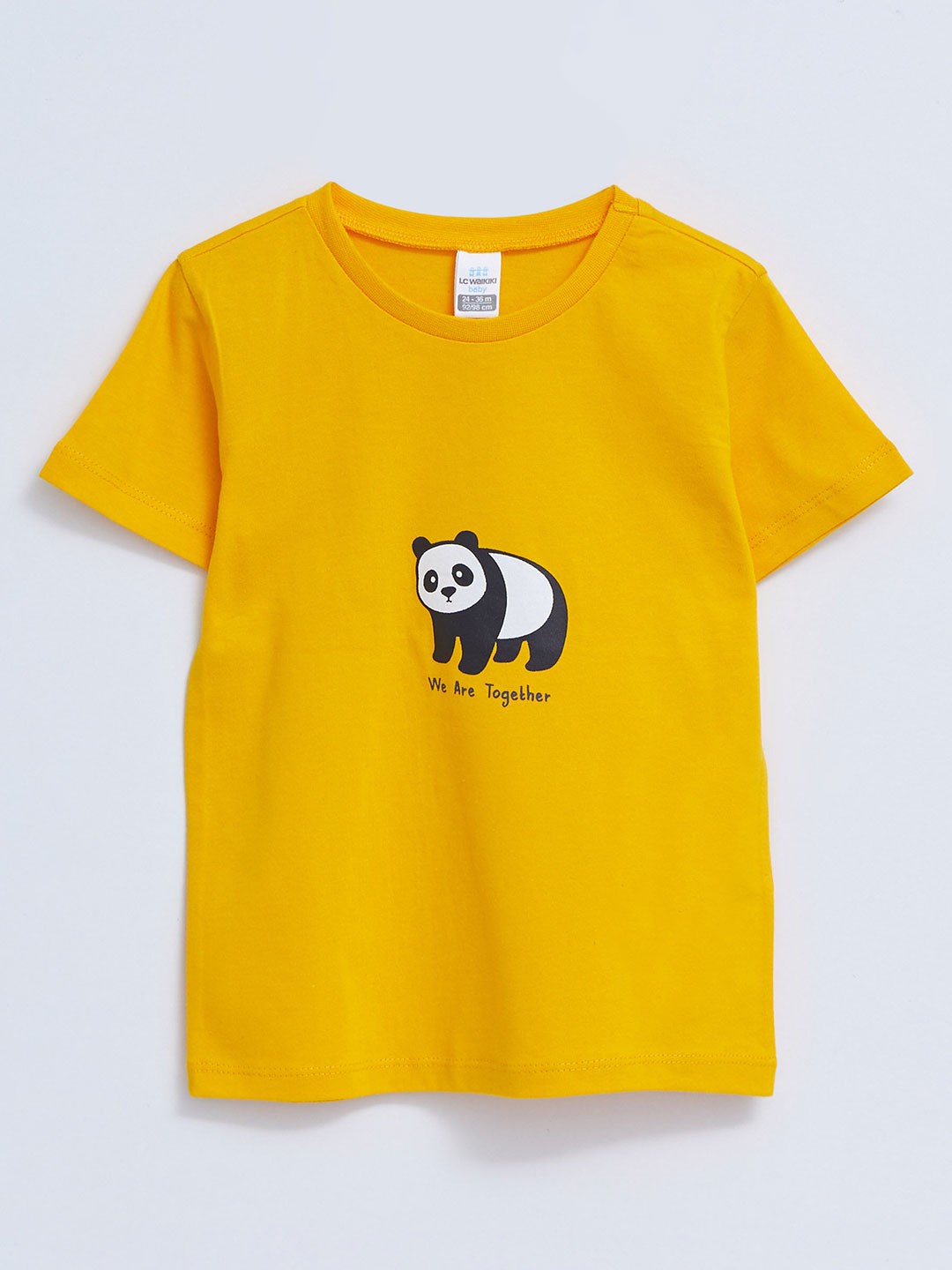 

LC Waikiki Boys Yellow & White Pure Cotton Panda Print T-shirt