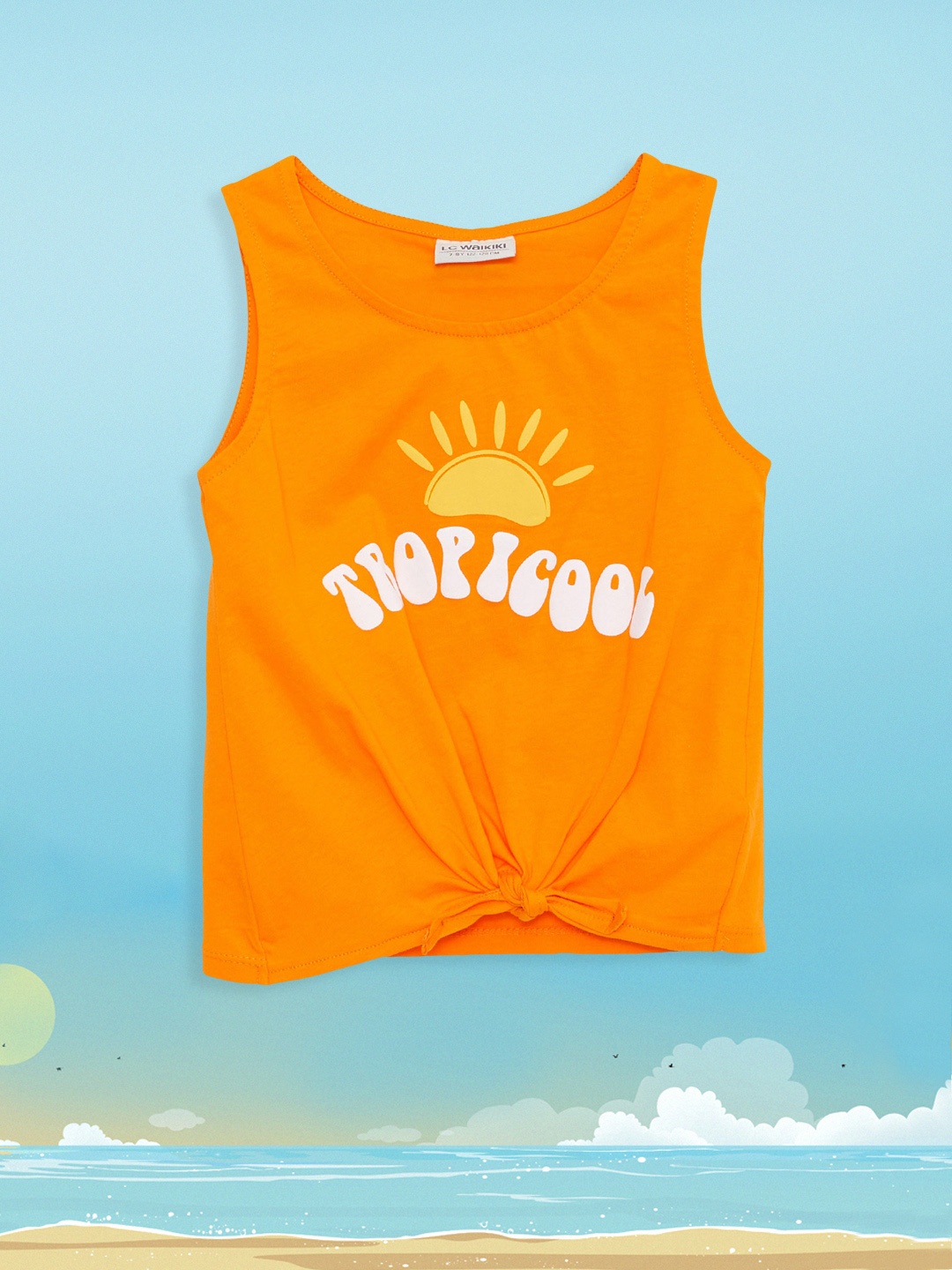 

LC Waikiki Orange Girls Cotton Print Twisted Top