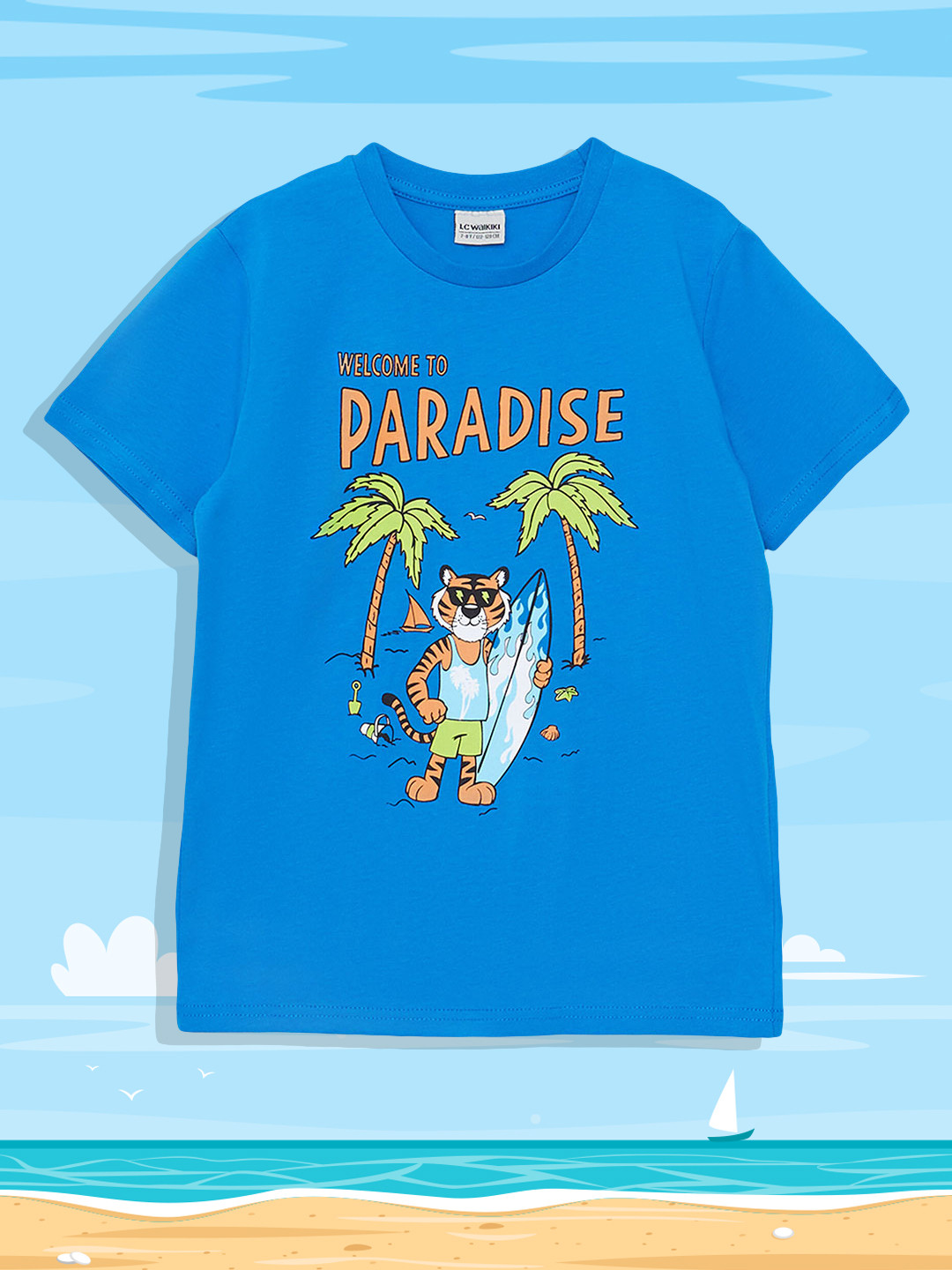 

LC Waikiki Boys Blue & Green Pure Cotton Graphic Printed T-shirt