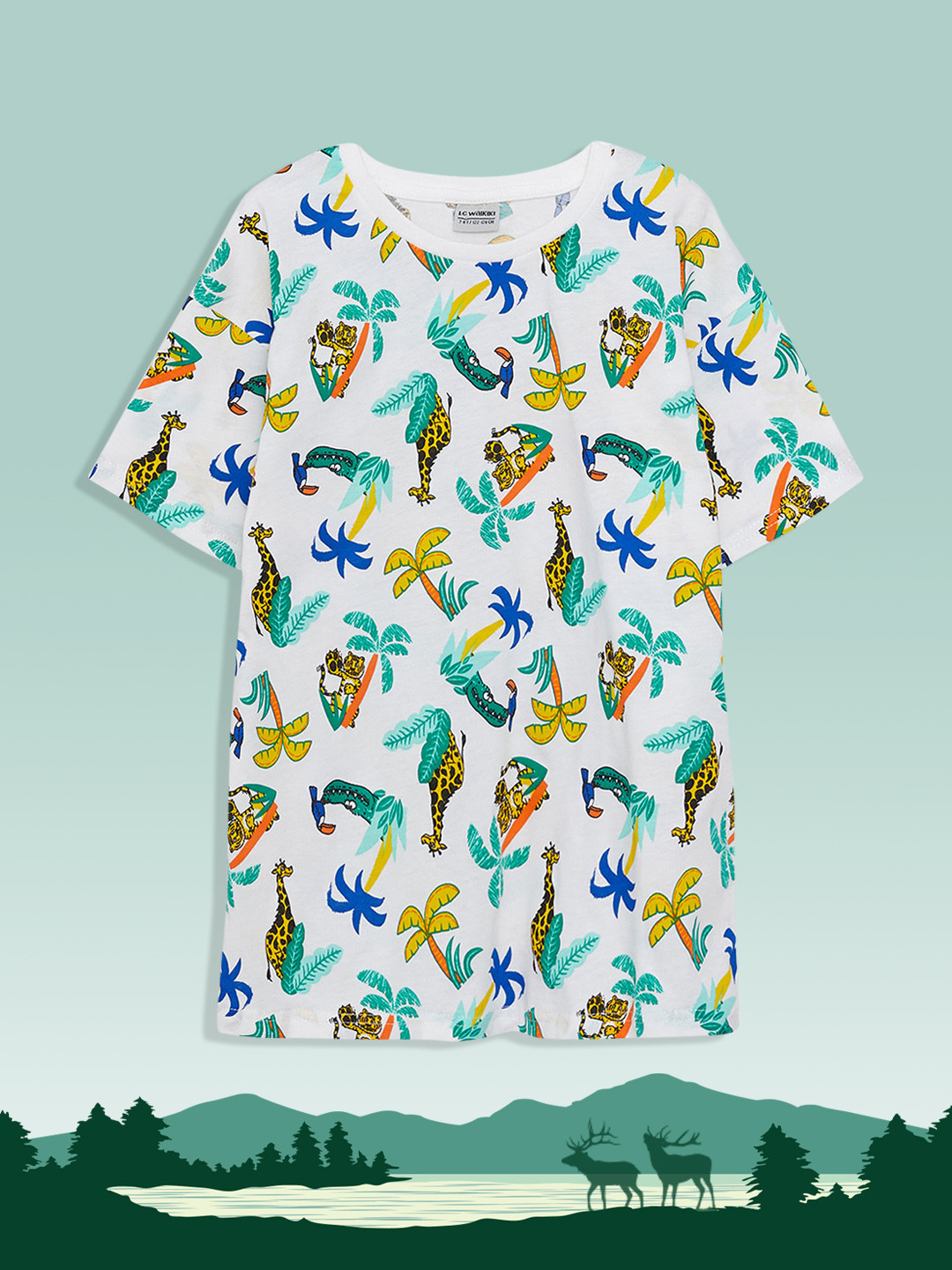

LC Waikiki Boys White & Green Pure Cotton Graphic Printed Drop-Shoulder Sleeves T-shirt