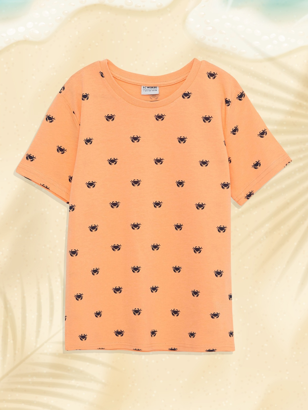 

LC Waikiki Boys Peach-Coloured & Black Pure Cotton Crab Print T-shirt