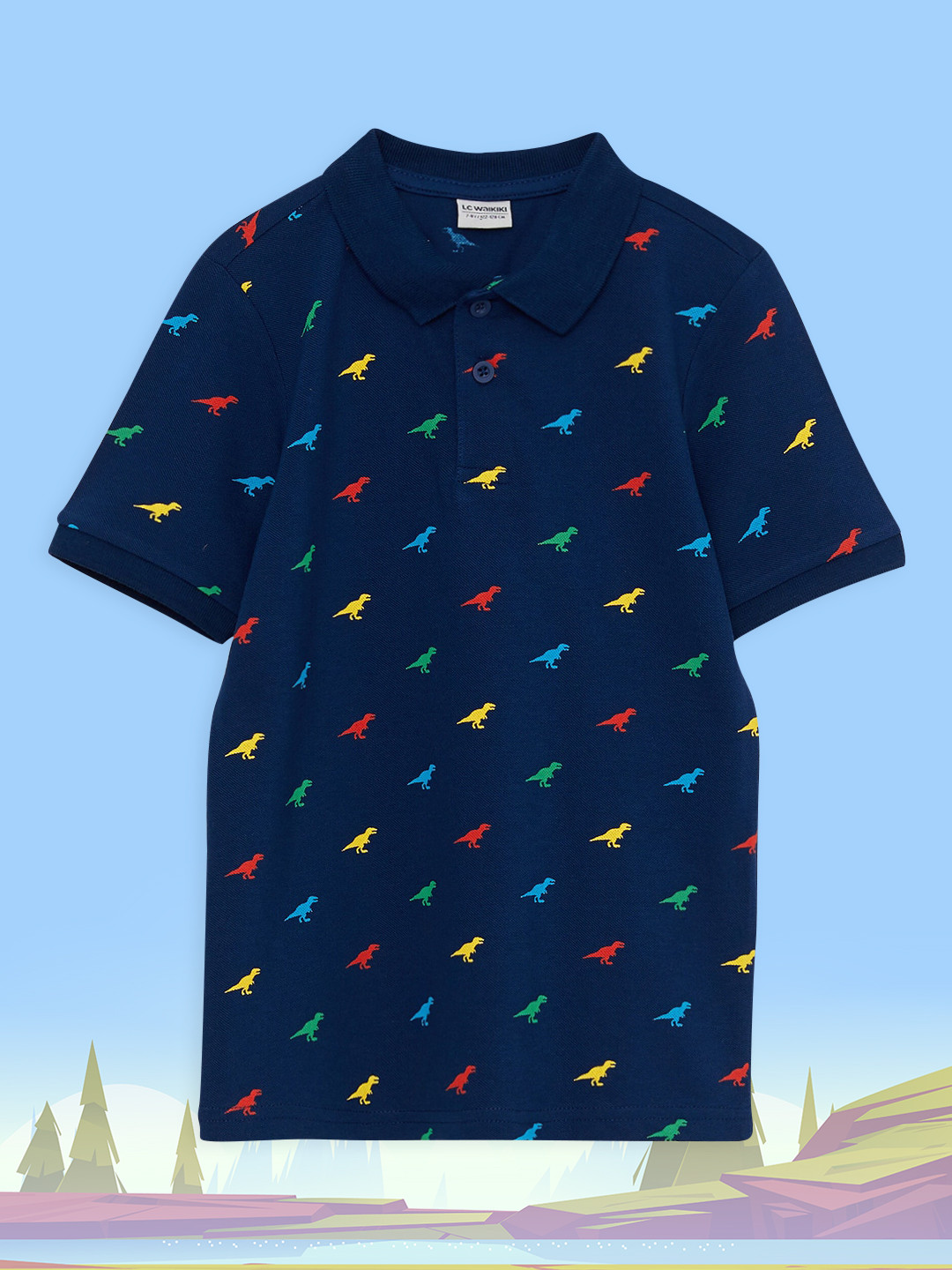 

LC Waikiki Boys Navy Blue Printed Polo Collar Pure Cotton T-shirt