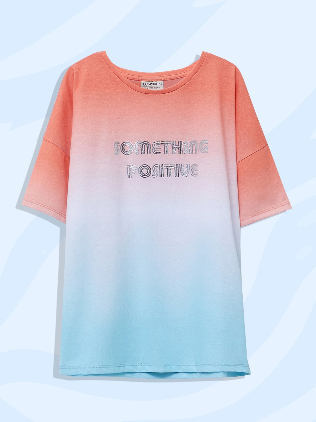 

LC Waikiki Girls White & Blue Typography Printed Ombre T-shirt