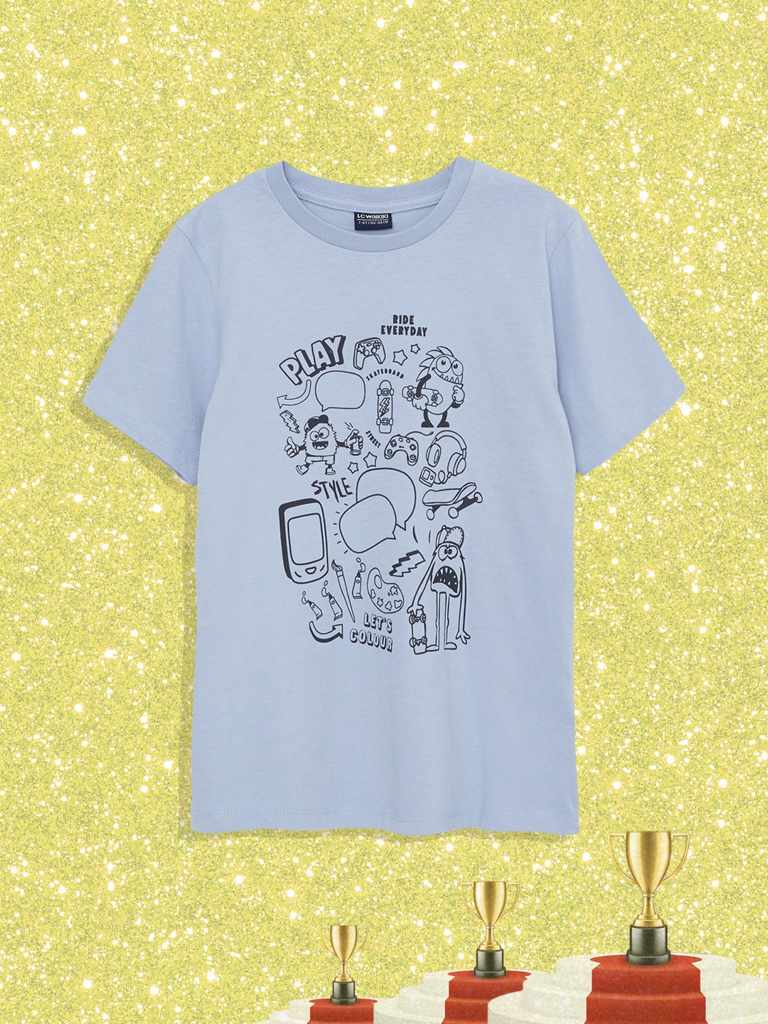 

LC Waikiki Boys Blue Conversational Print Pure Cotton T-shirt