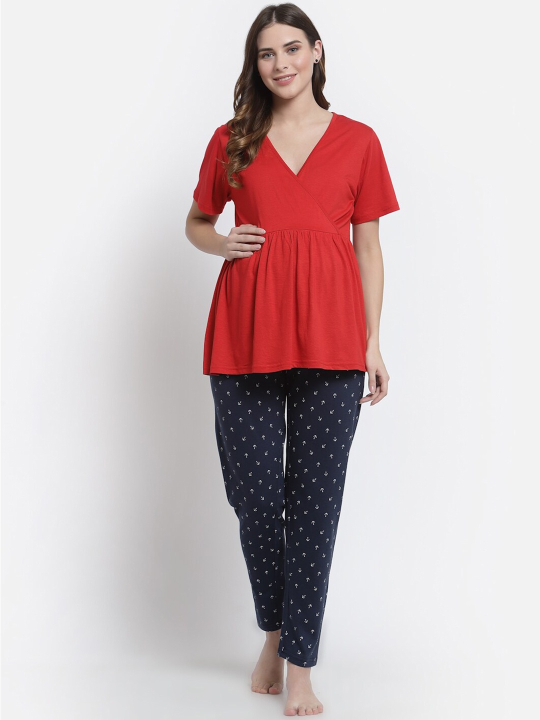 

Tiara Women Red & Navy Blue Maternity Night suit