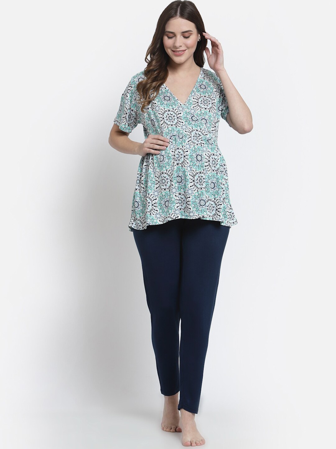 

Tiara Navy Blue Maternity Pure Cotton Printed Night suit
