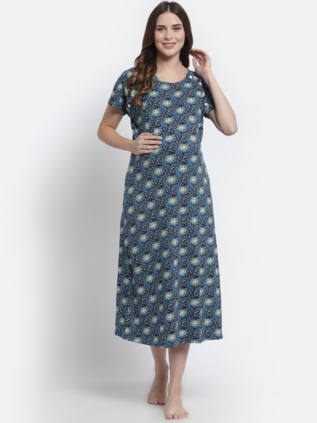 

Tiara Navy Blue Printed Maxi Nightdress