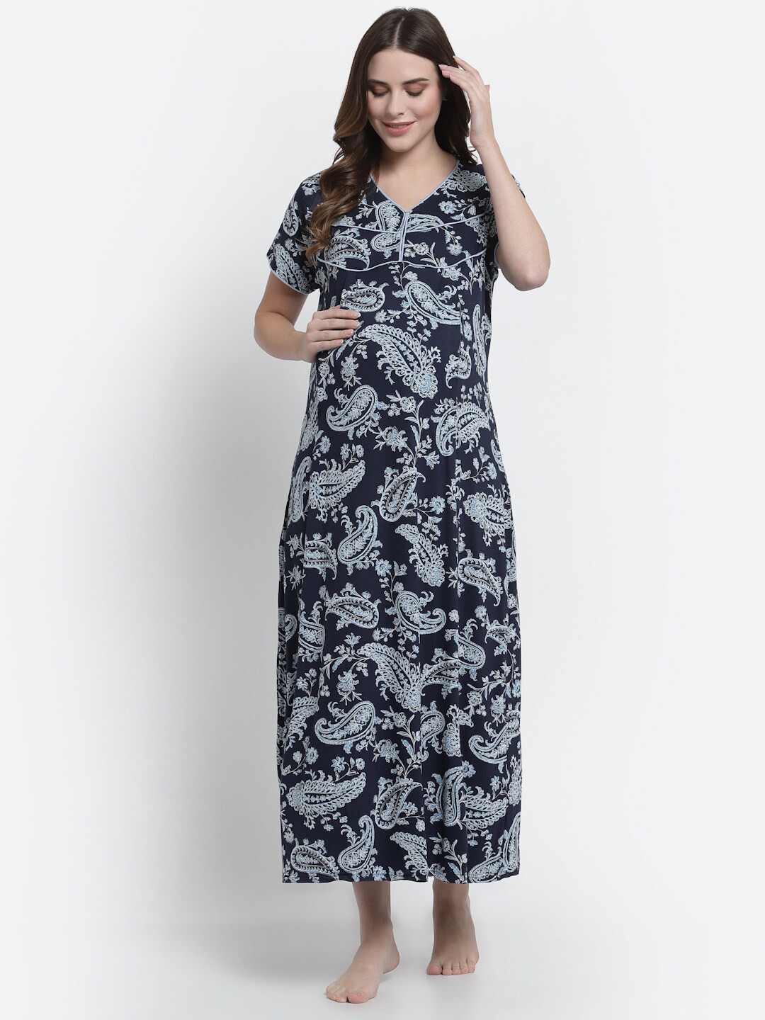 

Tiara Navy Blue Printed Maxi Nightdress