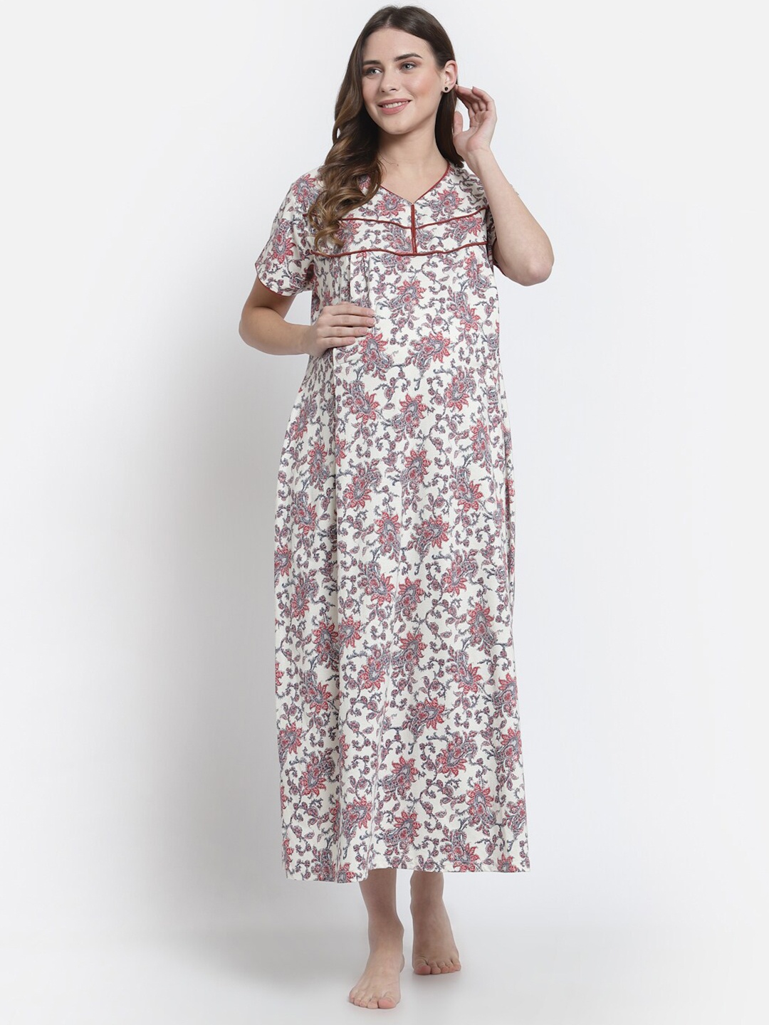 

Tiara Maroon Printed Maxi Nightdress