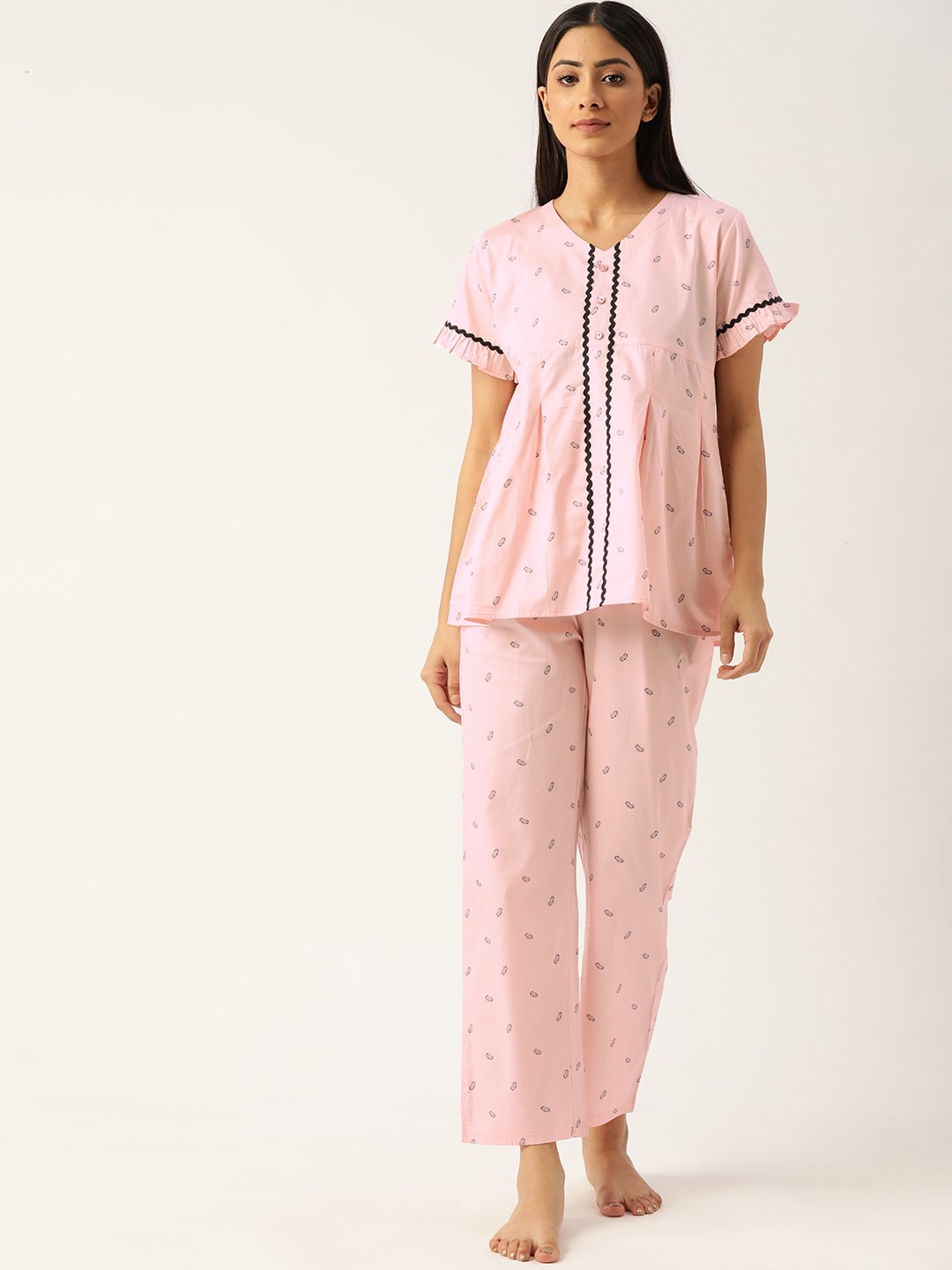 

BROOWL Women Pink Printed Cotton Night suit