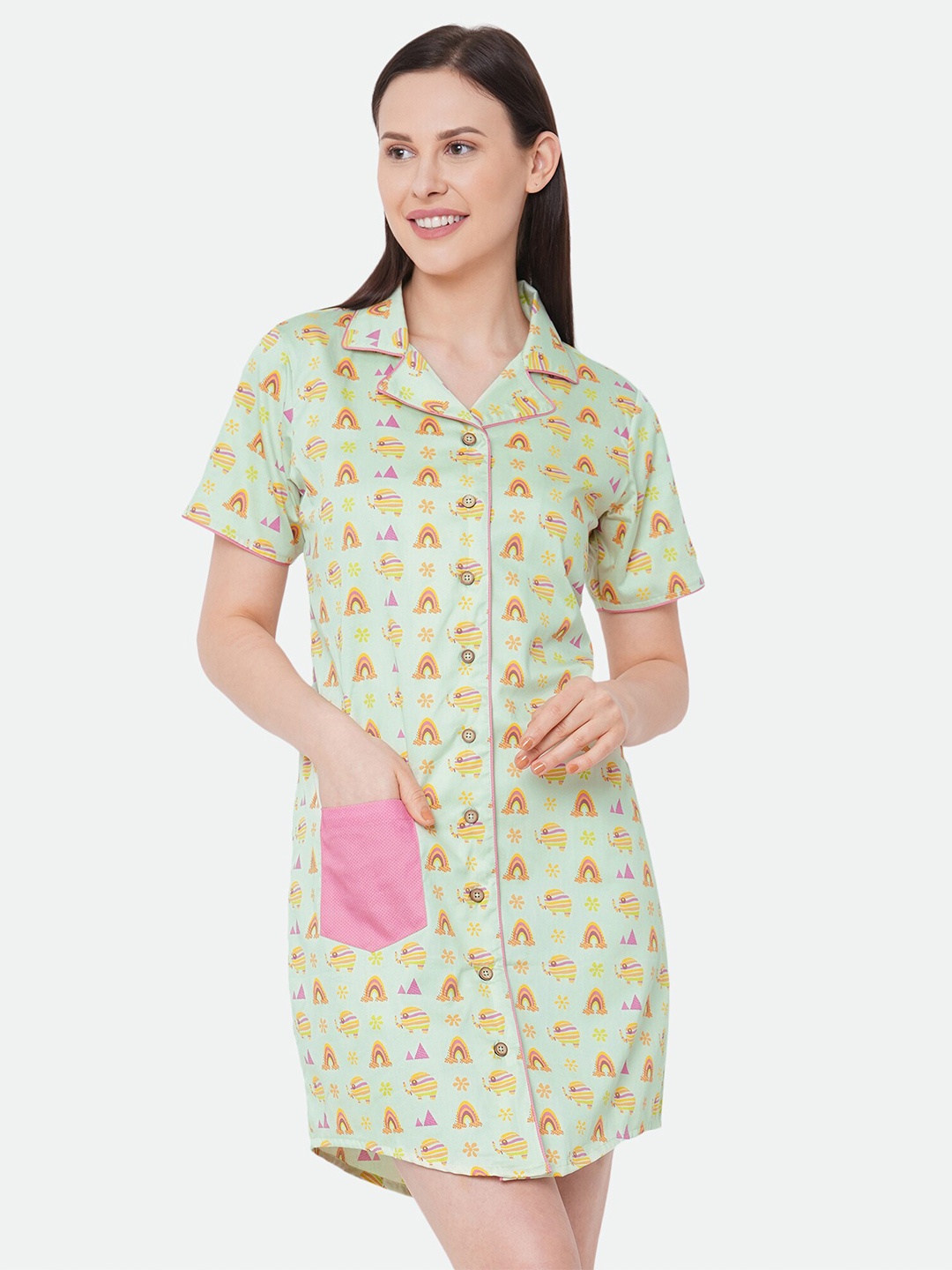 

CASA DE NEE NEE Green Printed Nightdress