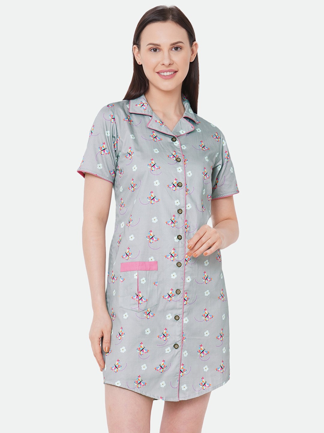 

CASA DE NEE NEE Grey Printed Nightdress