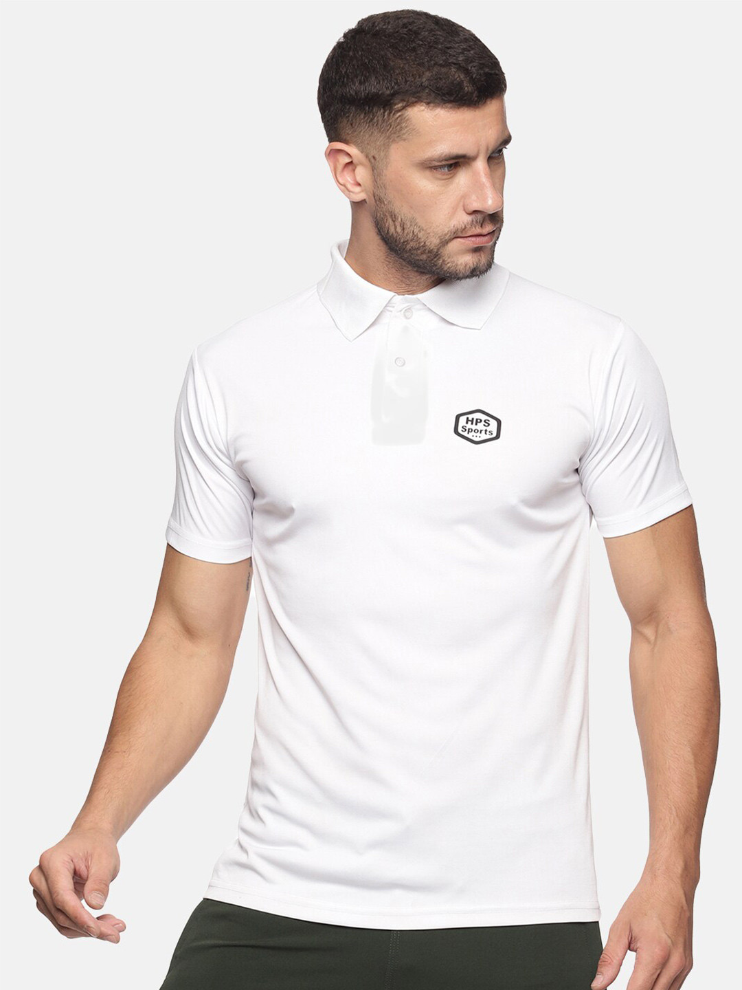 

HPS Sports Men White Polo Collar Applique T-shirt