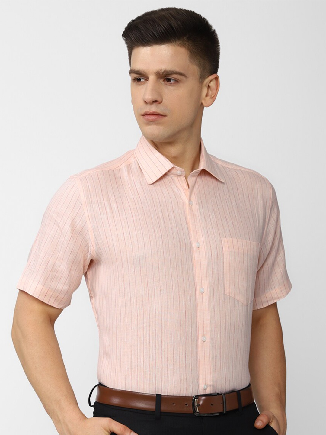 

Van Heusen Men Peach-Coloured Striped Formal Shirt