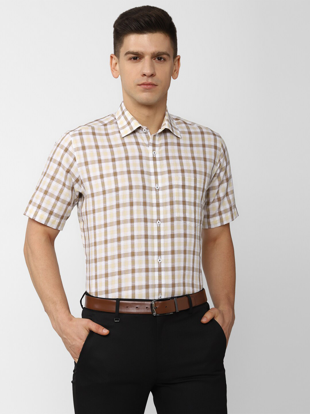 

Van Heusen Men Beige Tartan Checks Checked Casual Shirt