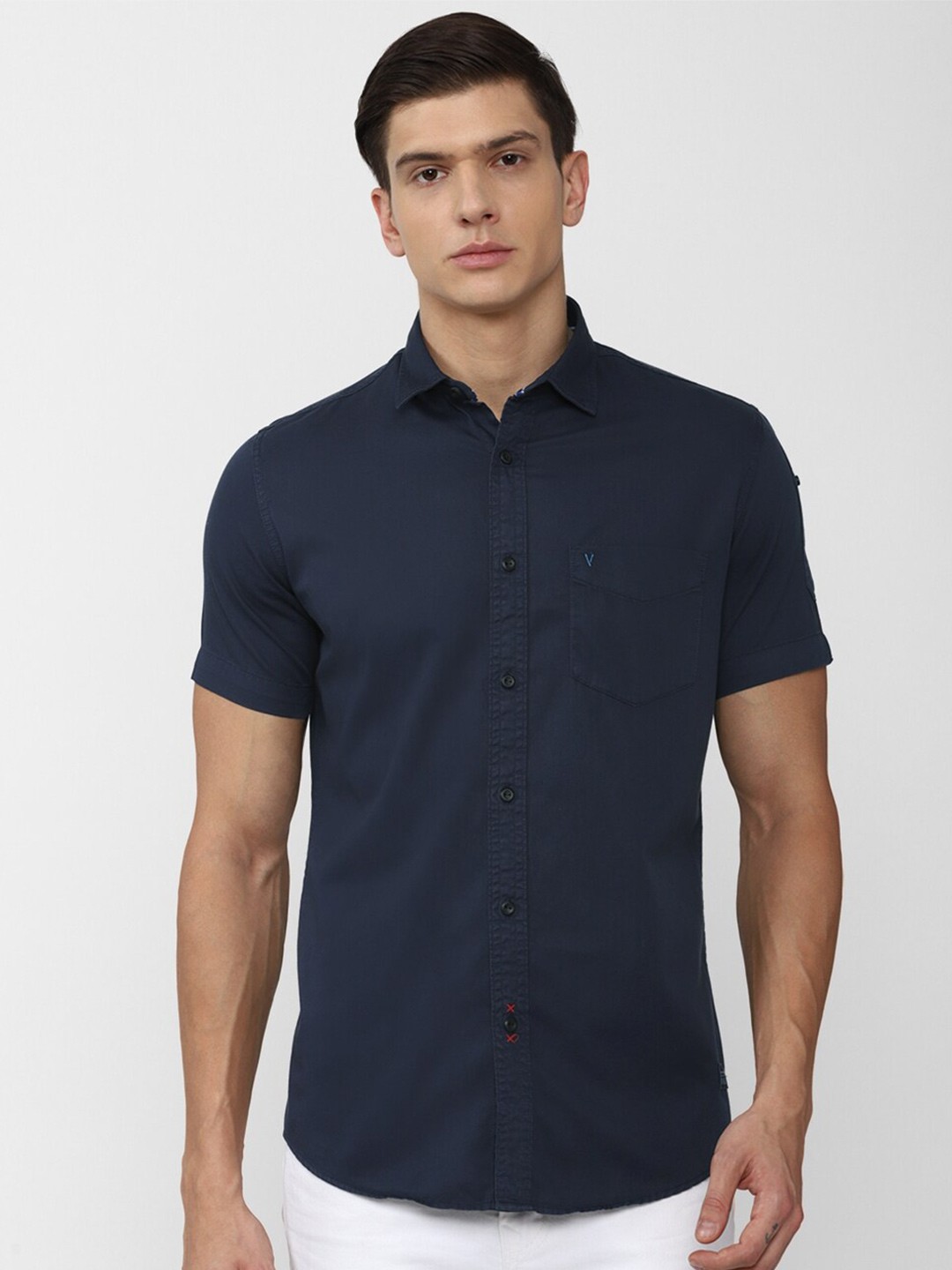 

VAN HEUSEN DENIM LABS Men Navy Blue Slim Fit Casual Shirt