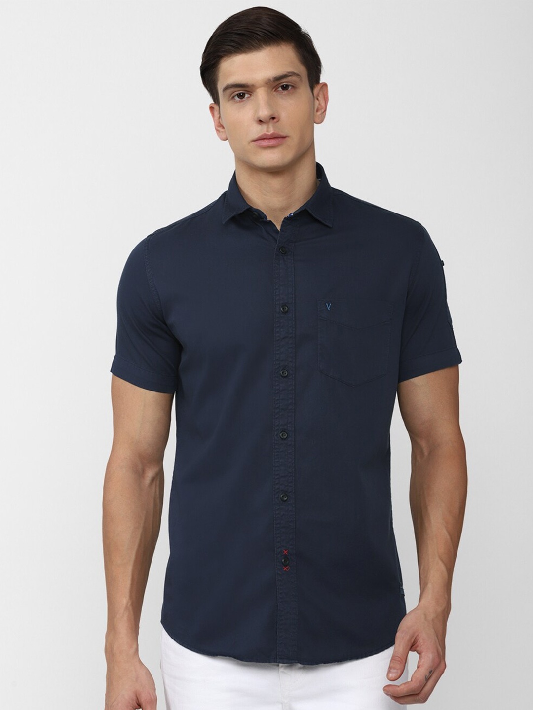

VAN HEUSEN DENIM LABS Men Navy Blue Slim Fit Casual Shirt