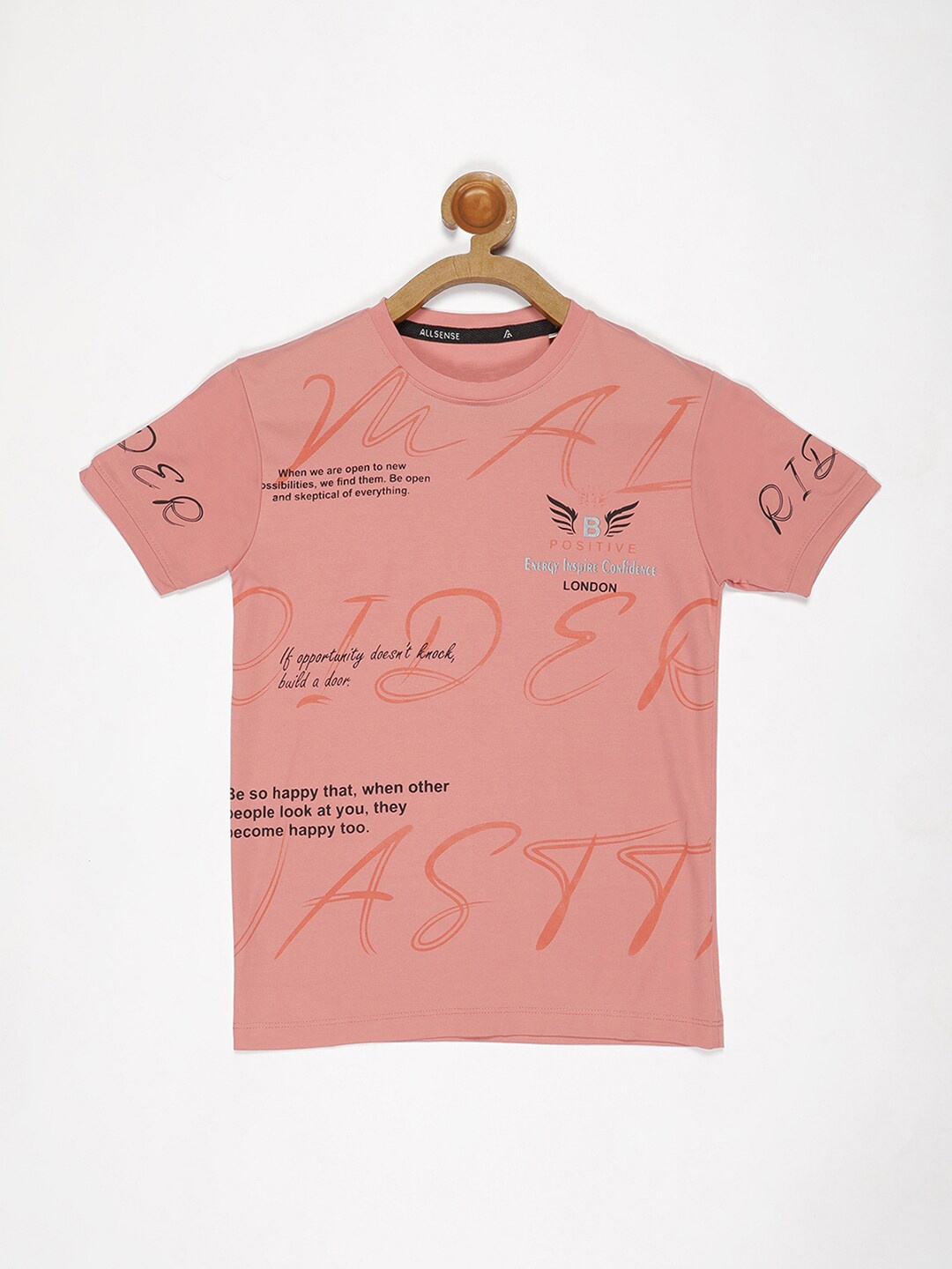 

V2 Value & Variety Boys Pink Typography Extended Sleeves T-shirt