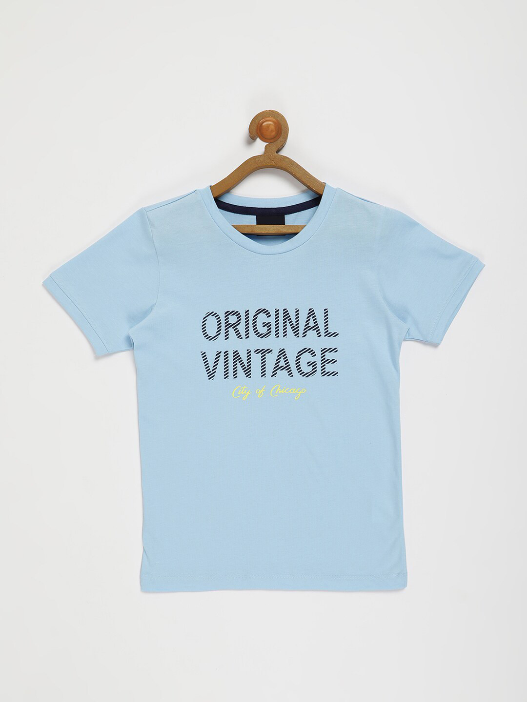 

V2 Value & Variety Boys Blue & lily white Typography Printed Applique T-shirt
