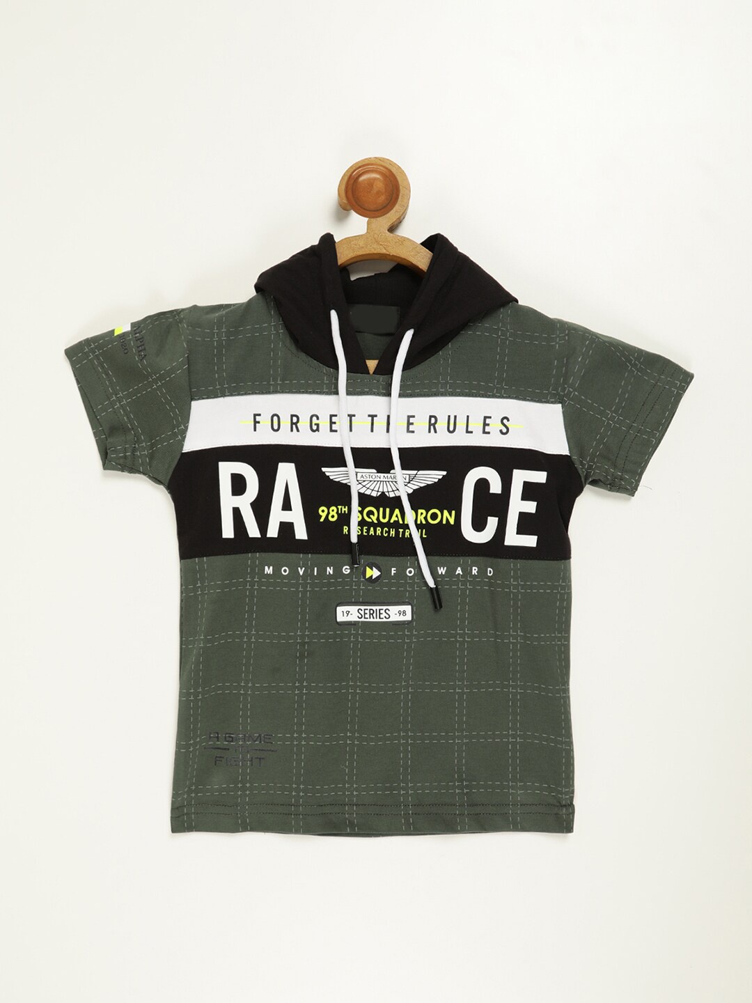 

V2 Value & Variety Boys Olive Green & jungle green Checked Extended Sleeves T-shirt