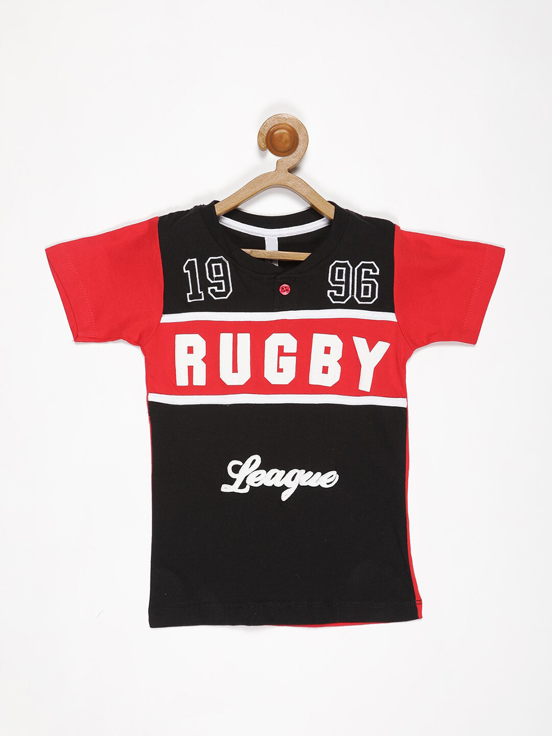 

V2 Value & Variety Boys Red Typography Colourblocked Monochrome Applique T-shirt