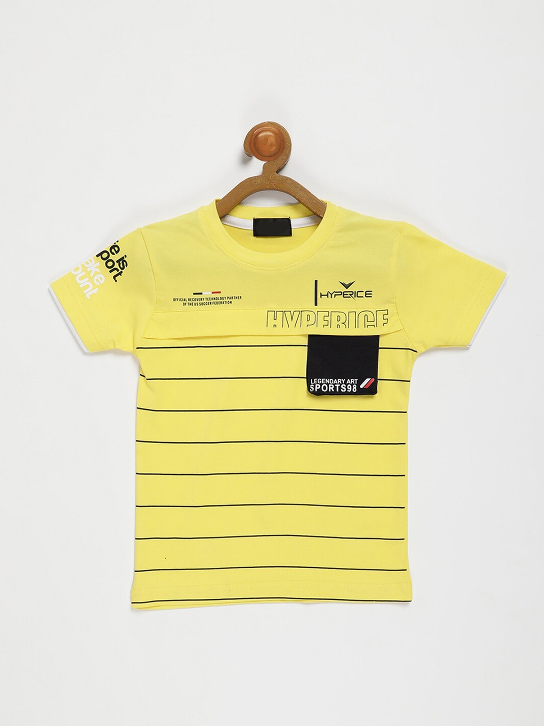 

V2 Value & Variety Boys Gold-Toned & shandy Typography Striped Applique T-shirt