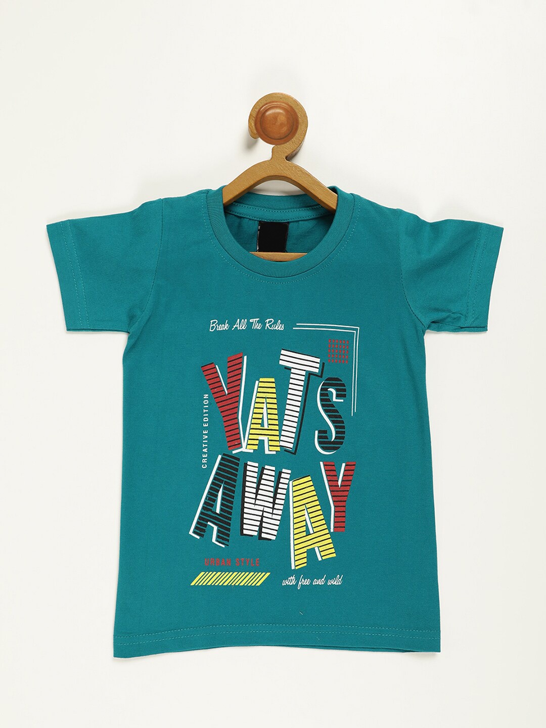 

V2 Value & Variety Boys Teal & metallic seaweed Striped Mandarin Collar Applique T-shirt