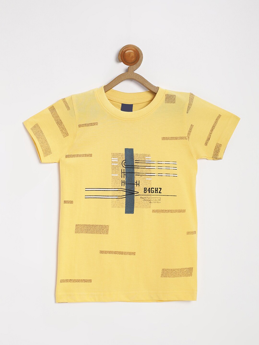 

V2 Value & Variety Boys Yellow & flax Printed Monochrome Applique T-shirt