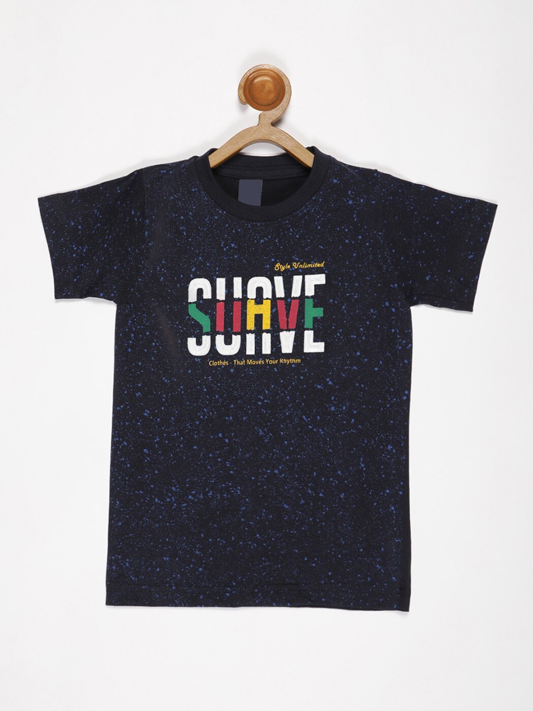 

V2 Value & Variety Boys Navy Blue & dark sapphire Printed Henley Neck Applique T-shirt