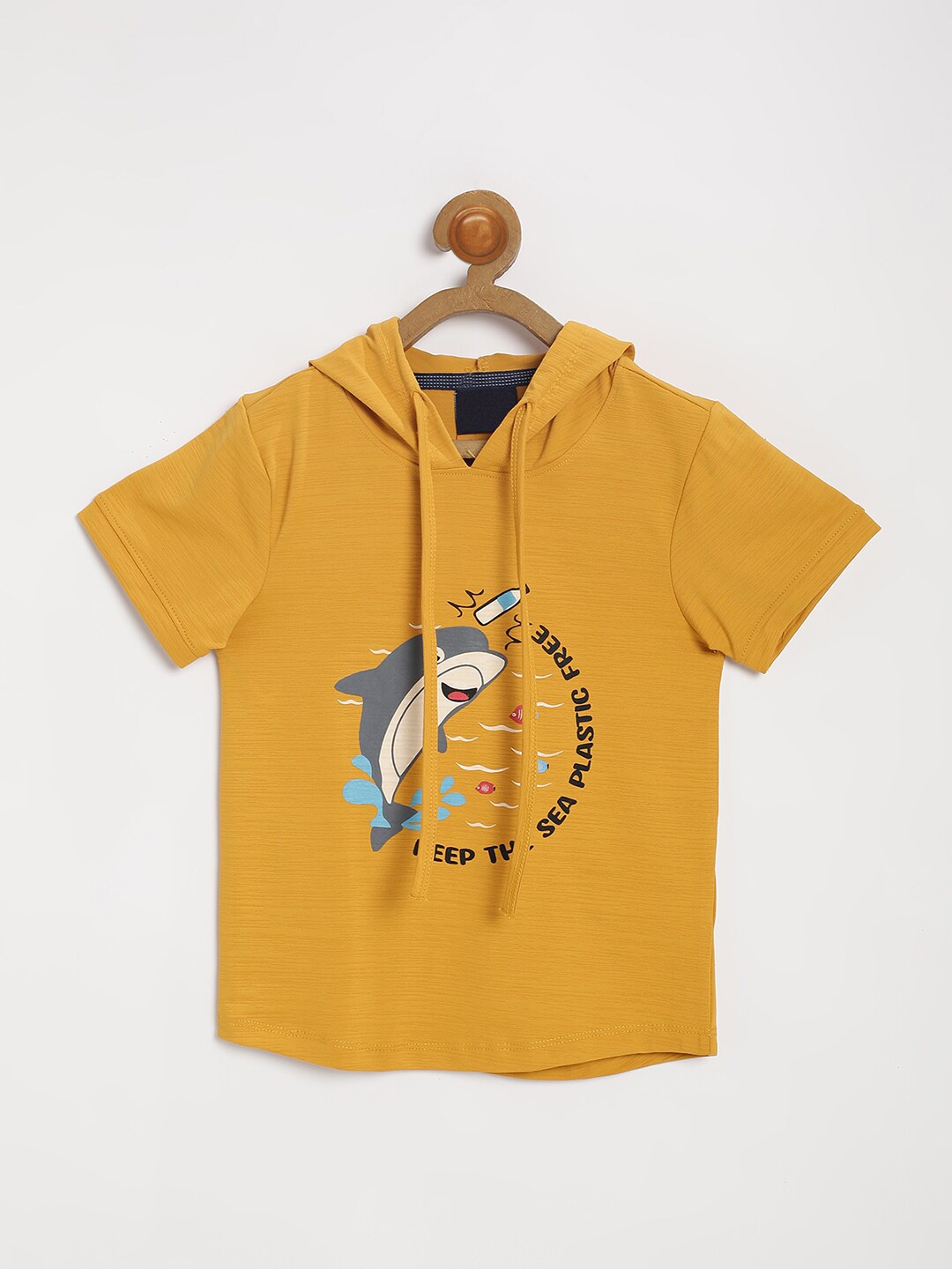 

V2 Value & Variety Boys Mustard Yellow & golden glow Sports Printed Applique T-shirt