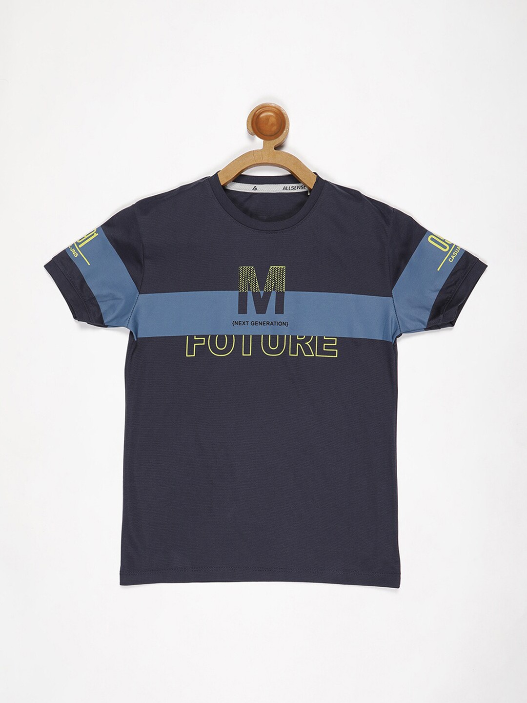 

V2 Value & Variety Boys Blue & blue graphite Colourblocked V-Neck Applique T-shirt
