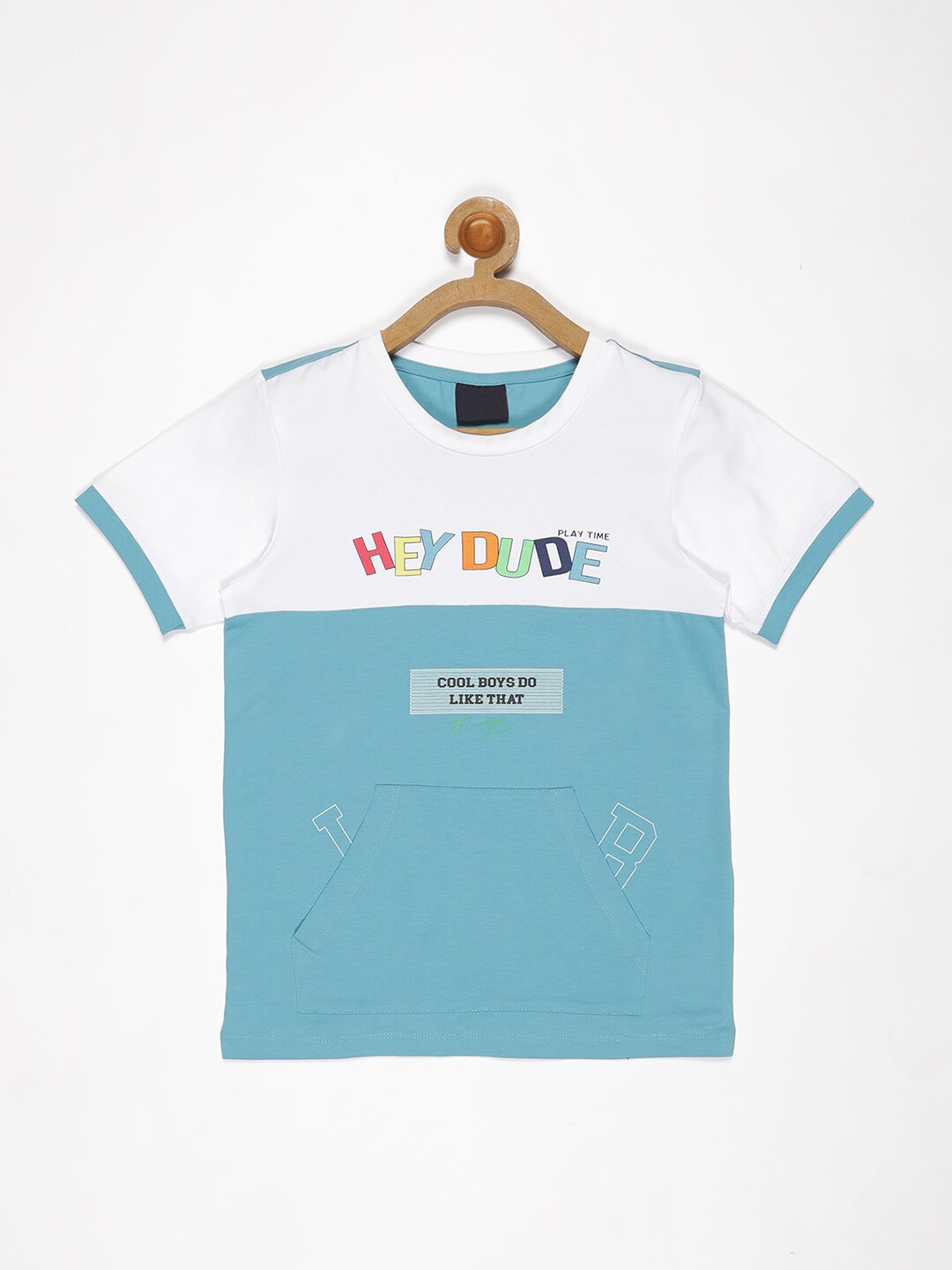 

V2 Value & Variety Boys Teal & magnolia Colourblocked Applique T-shirt