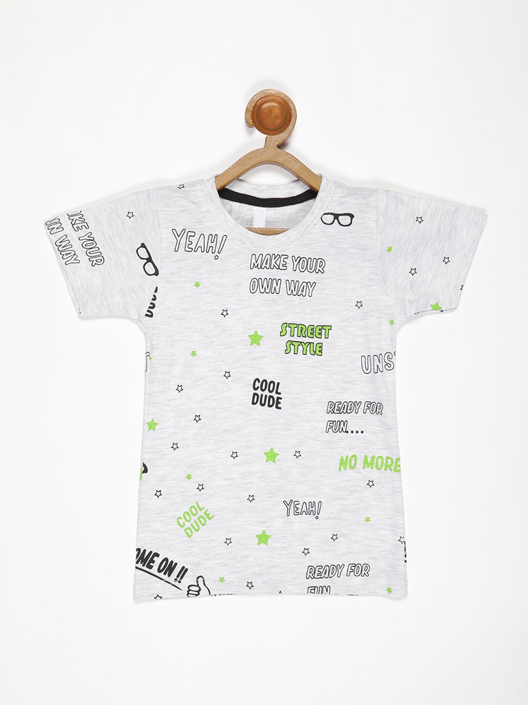 

V2 Value & Variety Boys Grey Melange & bright gray Printed Mandarin Collar T-shirt