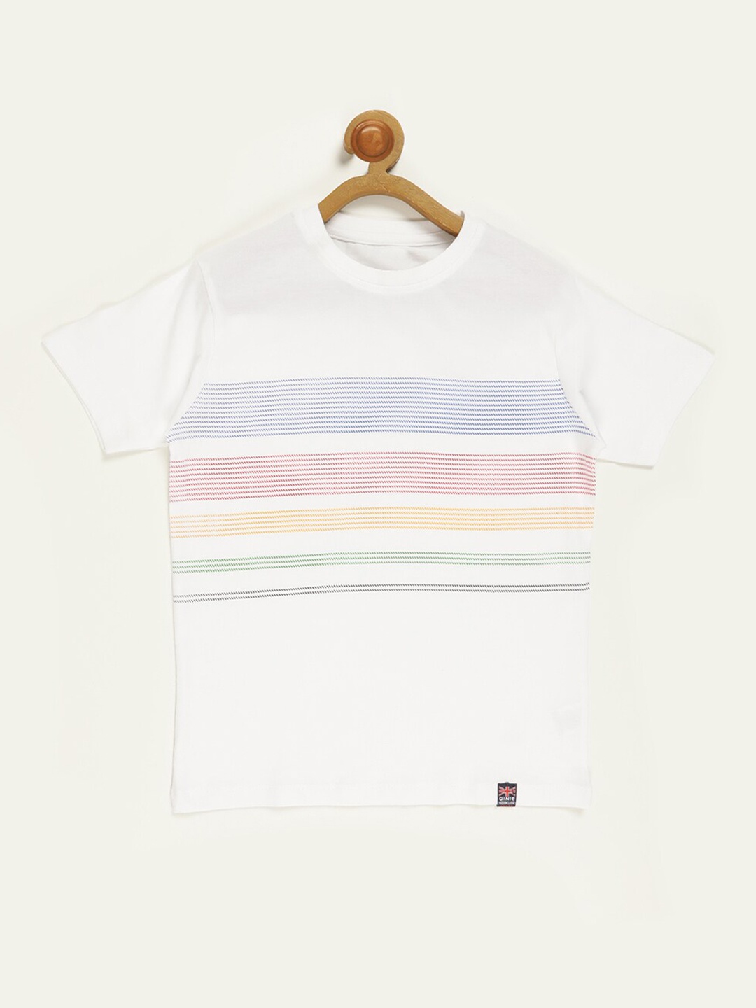 

V2 Value & Variety Boys White & bright white Striped V-Neck Applique T-shirt