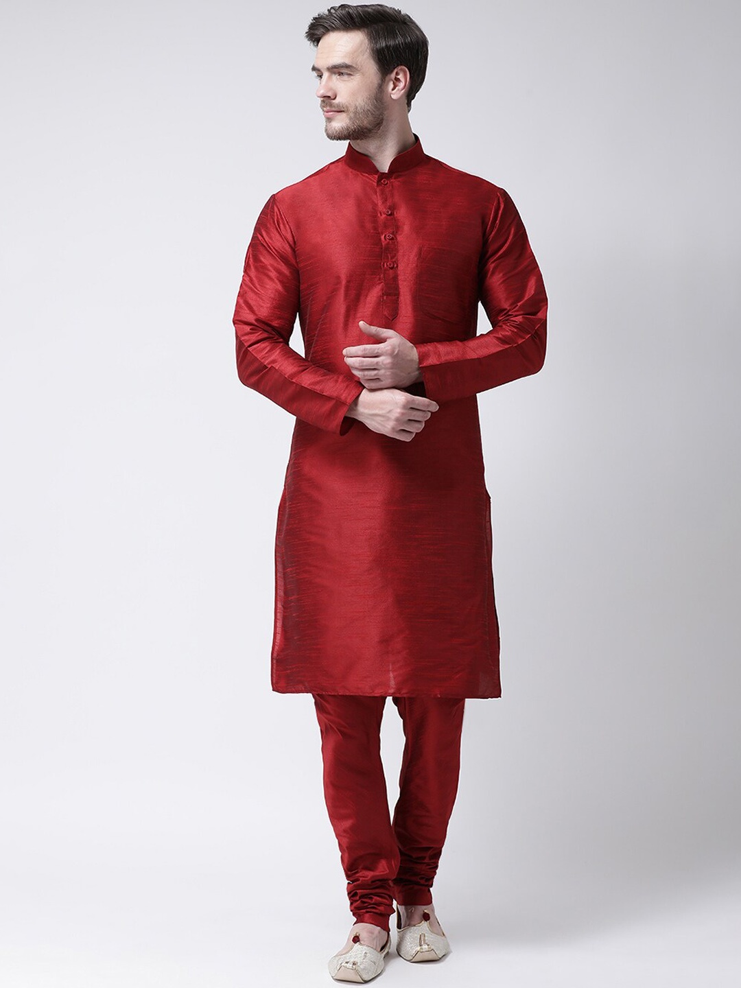 

SG LEMAN Men Maroon Raw Silk Kurta with Pyjamas