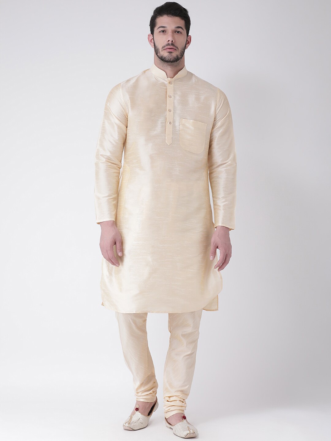 

SG LEMAN Men Beige Layered Raw Silk Kurta with Pyjamas